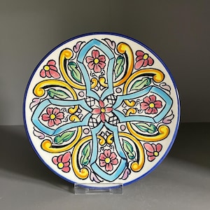 Platart Spanish Pottery Wall Plate, Hand Painted Multicolour Kaleidoscope Pattern - 7"