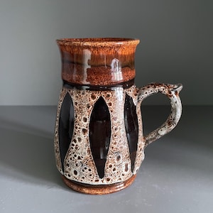 Stuart Bass Exmoor Art Pottery Mug, Glossy Brown Honeycomb Glaze, Vintage 1970s