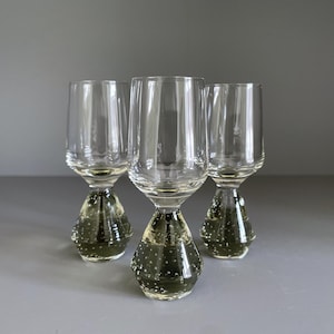 Vintage Olive Green Bubble Base Shot Liqueur Glasses, Set of 3 (35ml)