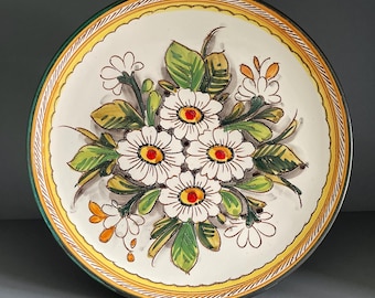 スペイン製陶器の壁掛け皿、手描きの花柄装飾（7インチ） - Etsy 日本
