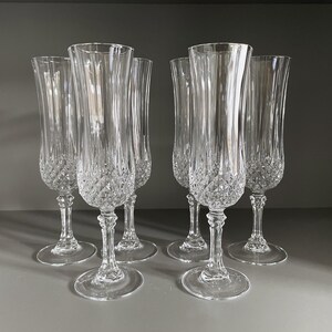 Cristal D' Arques Longchamp Champagne Flutes, Set of Six, Vintage Lead Crystal Stemware