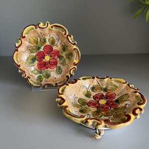 Deruta Italian Pottery Miniature Wall Plates, Set of 2, Warm Rich Autumnal Colours (4")