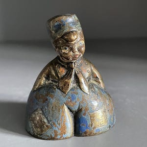 Miniature Brass Bell, Little Dutch Boy Painted Brass Collectable, Vintage Early C20th (5.75cm)