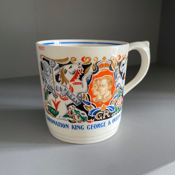 Alfred Meakin Coronation mug, Dame Laura Knight 'Circus Design' for King George & Queen Elizabeth May 1937 - 8.5cm high