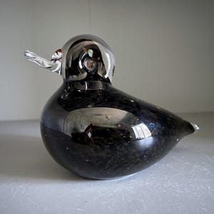 Wedgwood glass duck duckling paperweight ornament, dark brown and black mottled body - 12.75cm long