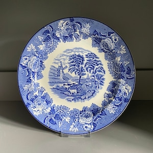 Vintage Woods Ware Lunch Plate: Blue English Scenery Transferware, 9&quot;