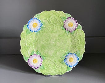 James Kent Fenton dessert / salad plate, bright green embossed floral sponge ware plate, pattern No 1156, c1950s - 8 7/8"