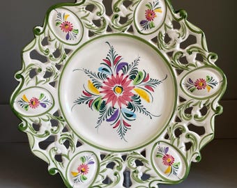 RCCL Portuguese Pottery Extra-Large Wall Plate, Hand-Painted Floral Decor - 11.5"