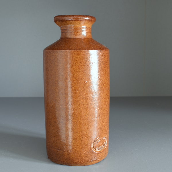 Antique Salt Glaze Stoneware Ink Bottle, Impressed Bourne Denby - 12cm High