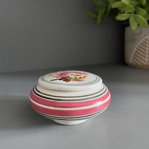 Moses Pottery Cyprus, Small Round Lidded Trinket Pot, Colourful Floral Decor (3")