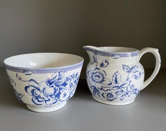 Spode Clifton pattern blue & white floral 1/2 pint milk jug and sugar bowl, vintage 1990s - sold separately
