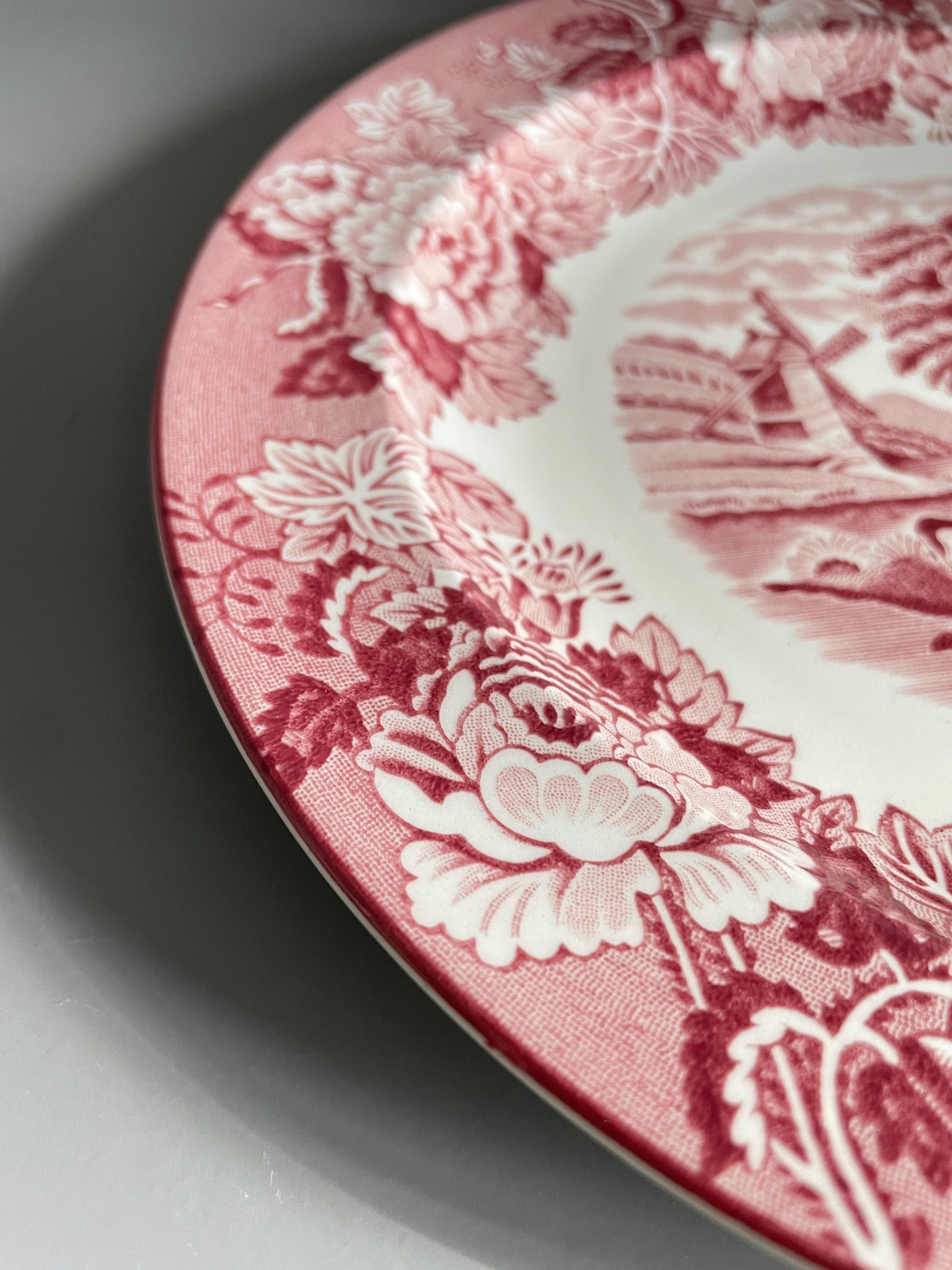 Woods Ware Pink Transferware Lunch Plate, English Scenery, Cows