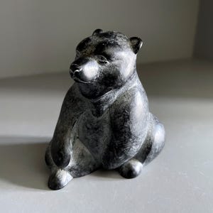Boma Bear ornament, small vintage black resin figurine, seated Grizzly bear collectible, made in Canada - 7.5cm high