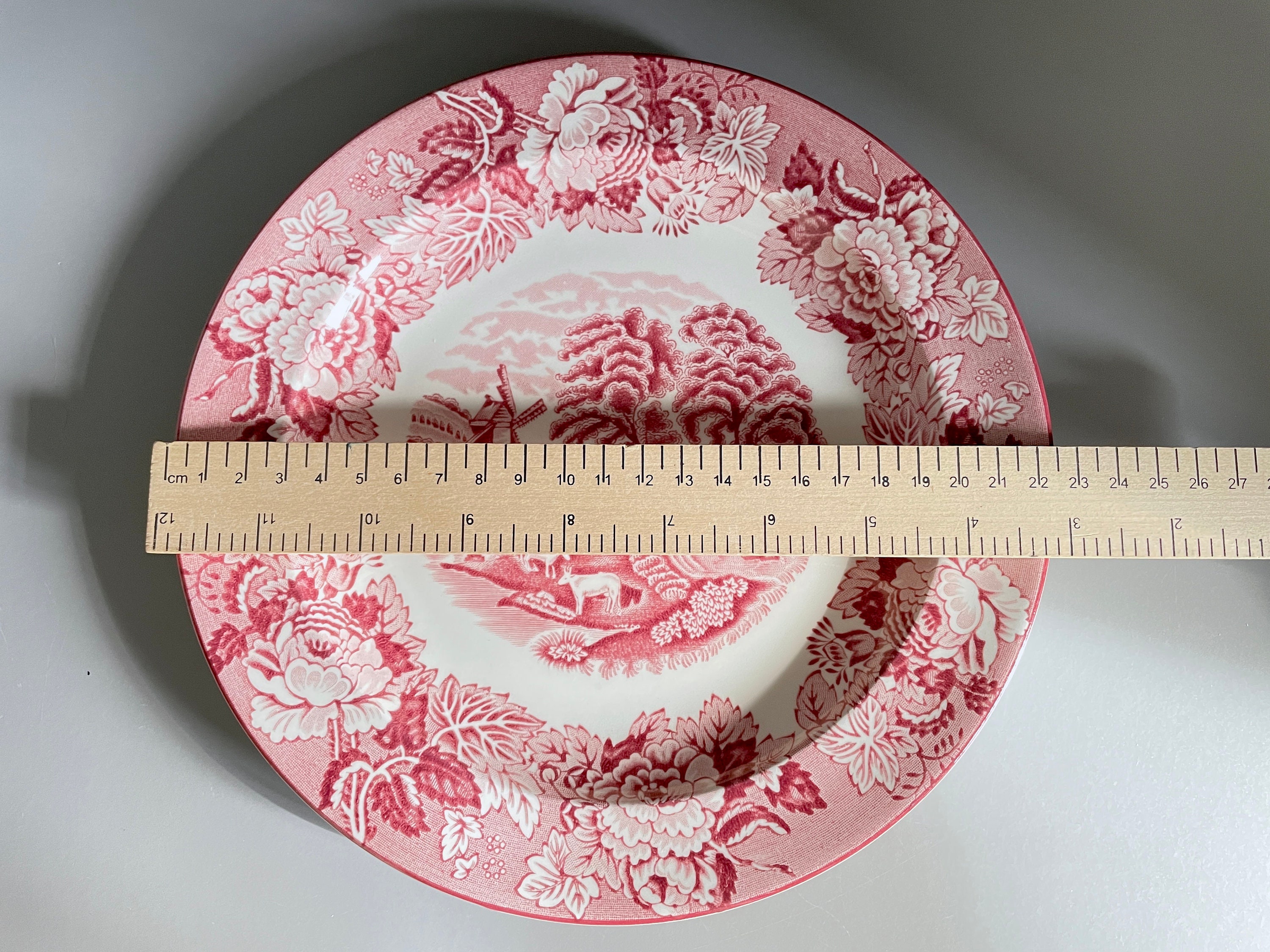 Woods Ware Pink Transferware Lunch Plate, English Scenery, Cows