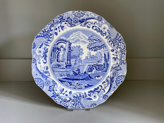 Vintage Copeland Spode Plate, Blue Italian Octagonal Divided