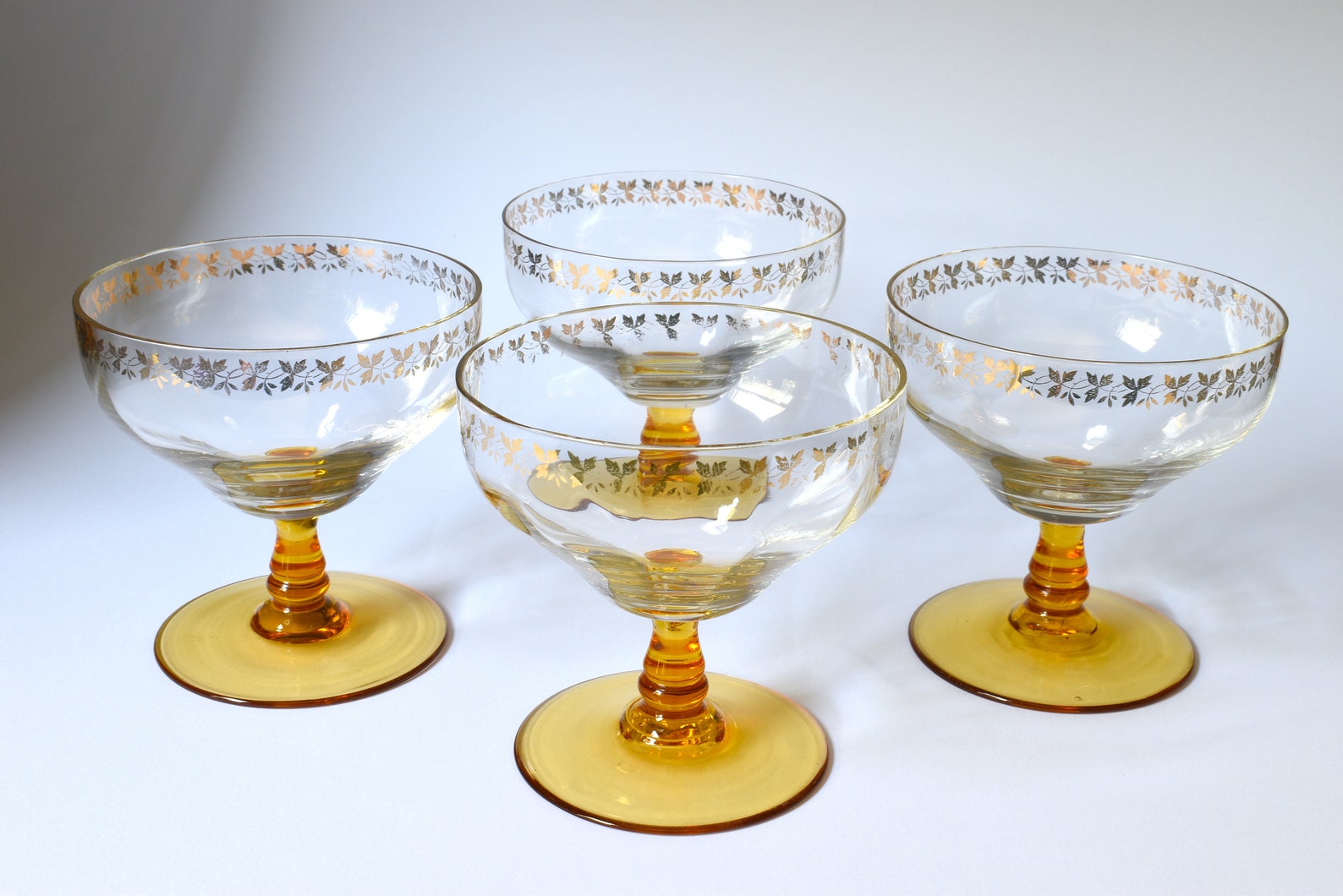 Vintage Glass Sundae Dishes Set of 4 Clear Glass Amber Etsy
