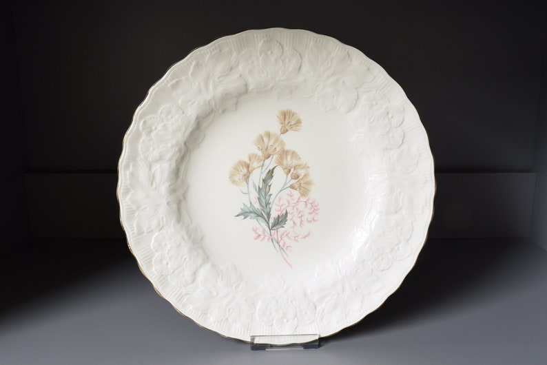 Alfred Meakin Ironstone Plates, White Embossed Scalloped Edge Dinner Plates, Dried Thistle Heads