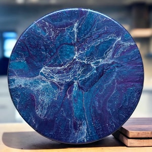 XL Purple and Blue Geode Lazy Susan, Hand poured food safe Epoxy Resin on acacia wood, Geode Art, Geode Epoxy Resin, Housewarming Gift.