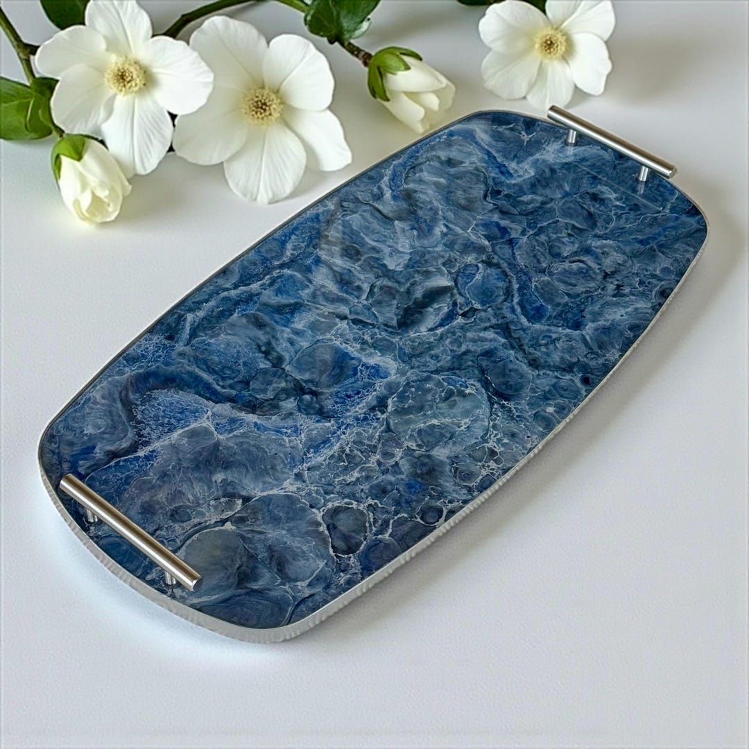 XL Blue Party Tray 2ft Long, Handmade Epoxy Resin, Geode Design ...