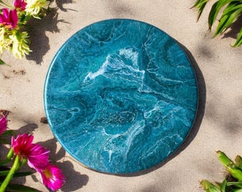 Ocean colors Lazy Susan, Hand poured geode design Epoxy Resin, 3 sizes, housewarming gift, functional art, dinner and hosting
