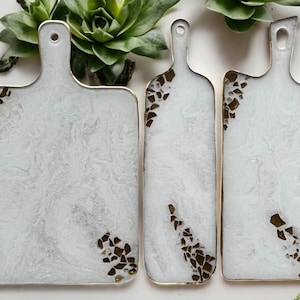 Wit geode-ontwerp kaasplankje epoxyhars, handgemaakte charcuteriedisplay, 3 maten
