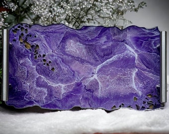 Handmade Purple Tray, decorative tray, epoxy serving tray, epoxy art, wedding gift, housewarming gift, geode art, vanity tray.