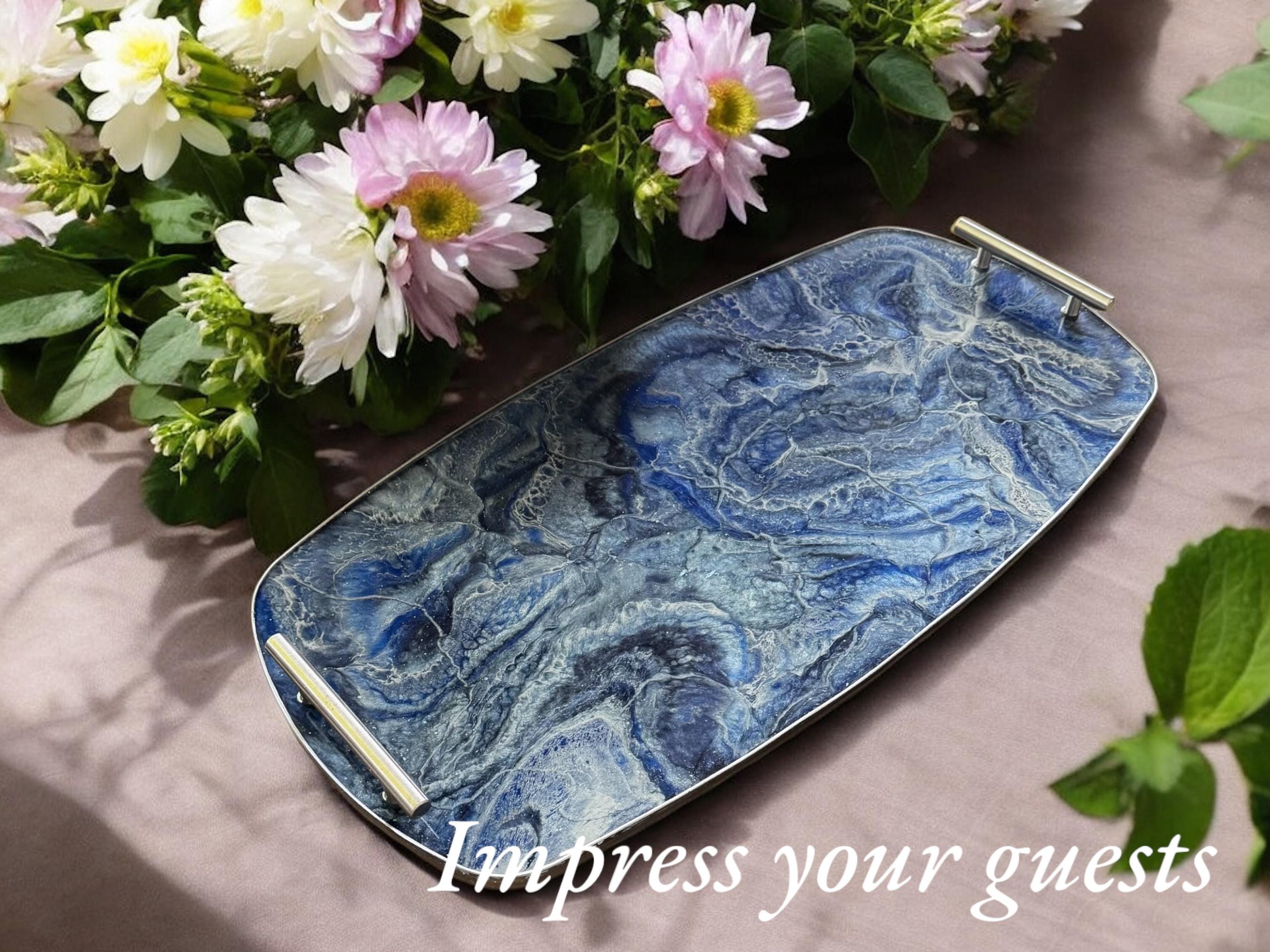 XL Blue Party Tray 2ft Long, Handmade Epoxy Resin, Geode Design ...