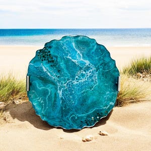 Ocean colors epoxy resin tray, decorative tray, epoxy serving tray, epoxy art, wedding gift, housewarming gift, geode art, vanity tray.