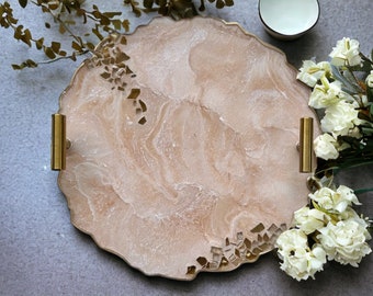 Handmade Cream Tray, decorative tray, epoxy serving tray, epoxy art, wedding gift, housewarming gift, geode art, vanity tray.