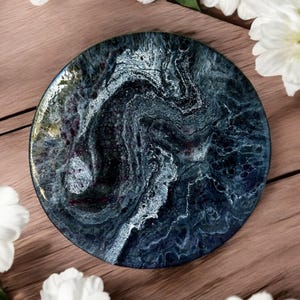 Black and White Lazy Susan, Hand poured food safe Epoxy Resin on Bamboo, Geode Art, Geode Epoxy Resin, Housewarming Gift, Functional Art.