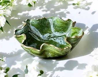 Medium Bowl Olive green geode design, Decorative bowl, serving bowl, snack bowl, handmade bowl, home living,  Home decor, party gift.