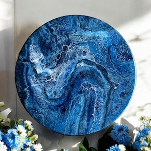 Blue Lazy Susan, Hand poured food safe Epoxy Resin on Bamboo, Geode Art, Geode Epoxy Resin, Housewarming Gift, Functional Art.