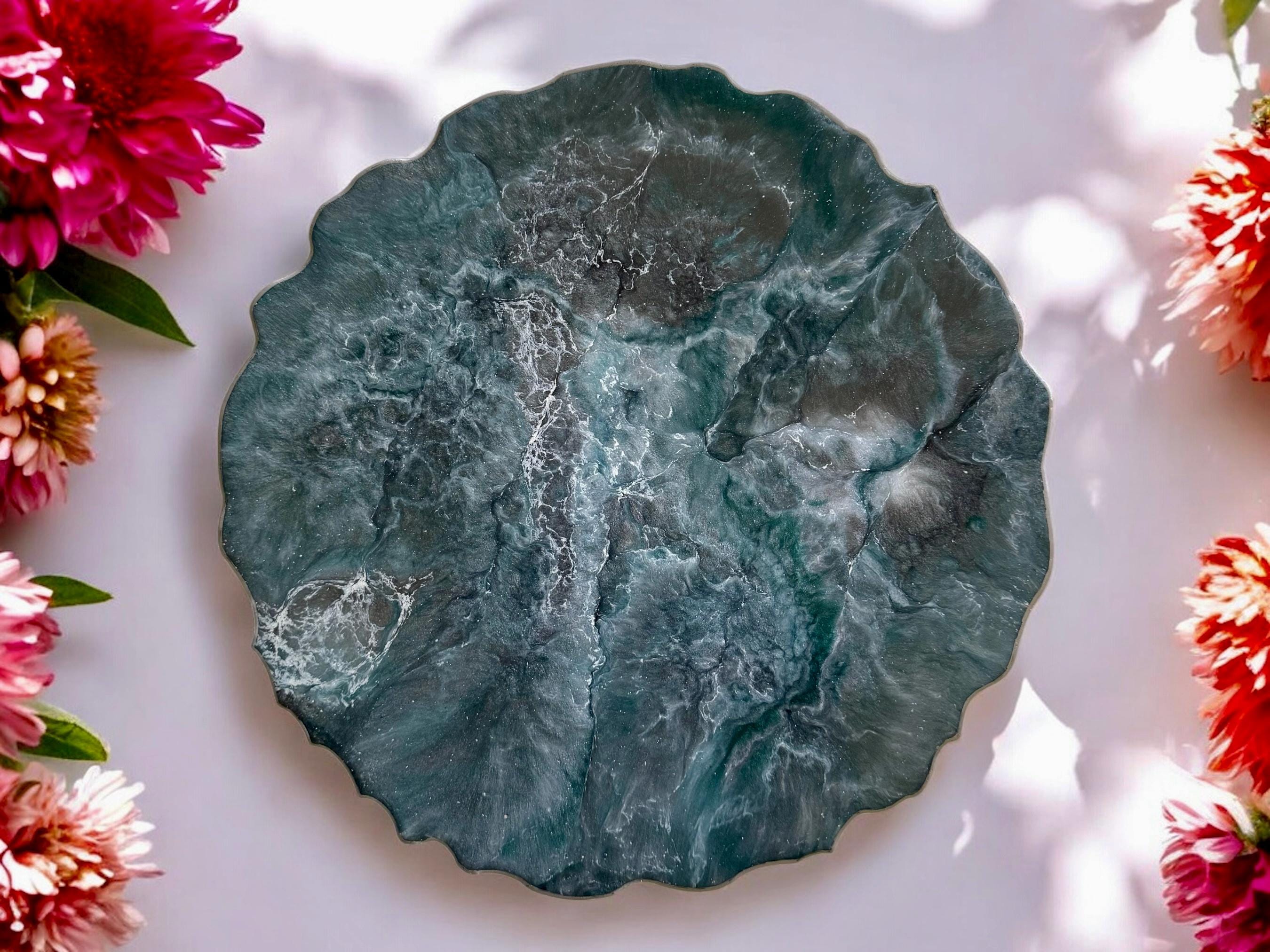 Teal & Silver Resin Placemats: Handmade Geode Dining Set