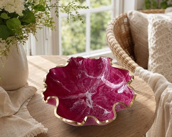 Medium Pink epoxy resin Geode design Bowl, handmade Decorative Bowl