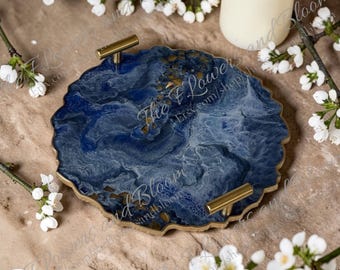 Blue epoxy resin tray, handmade geode design, decorative tray, vanity tray, housewarming gift, geode functional art