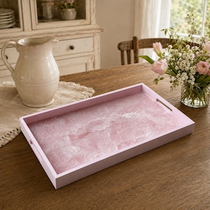 Light Pink Wood & Epoxy Resin Tray, handmade geode design, 3 sizes, Housewarming gift, Functional art, TV tray, host gift
