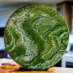 Olive Green Lazy Susan, Hand poured food safe Epoxy Resin on Bamboo, Geode Art, Geode Epoxy Resin, Housewarming Gift, Functional Art.