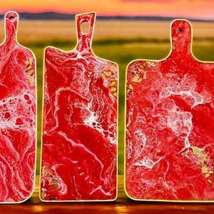 Rood epoxyhars kaasplank geode ontwerp, handgemaakte charcuterie display, 3 maten