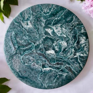Teal and Silver Lazy Susan, Hand poured food safe Epoxy Resin on Bamboo, Geode Art, Geode Epoxy Resin, Housewarming Gift, Functional art.