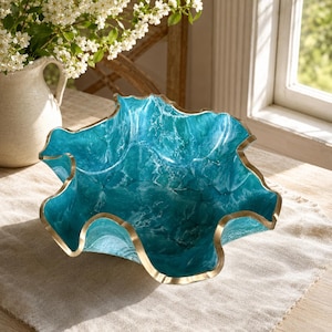 Bol moyen en résine époxy, couleurs de l'océan, design Geode, bol décoratif fait main