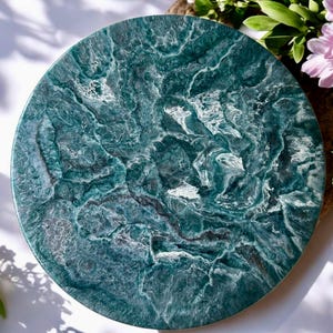 XL Teal & Silver lazy Susan Geode Resin on Acacia Wood, Hand Poured Food Safe Epoxy, Housewarming Gift, Geode Art Centerpiece