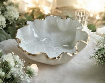 Medium Bowl White geode design, Decorative bowl, serving bowl, snack bowl, handmade bowl, home living,  Home decor, party gift.
