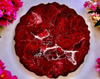 Red Placemats – Handmade epoxy resin Geode Design – Dining Set of 2, 4, 6