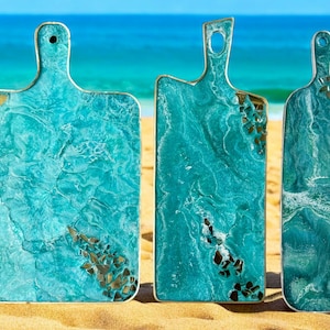 Oceaankleuren epoxyhars kaasplank geode ontwerp, handgemaakte vleeswarendisplay, 3 maten
