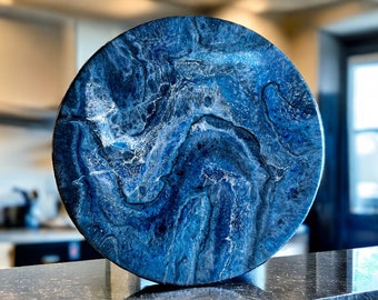 Blue Lazy Susan, Hand poured food safe Epoxy Resin on Bamboo, Geode Art, Geode Epoxy Resin, Housewarming Gift, Functional Art.