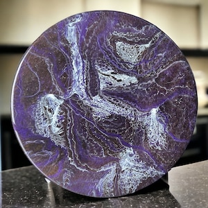 XL Purple and Brown Geode Lazy Susan, Hand poured food safe Epoxy Resin on acacia wood, Geode Art, Geode Epoxy Resin, Housewarming Gift.