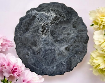 Silver and Grey Placemats – Handmade epoxy resin Geode Design – Dining Set of 2, 4, 6