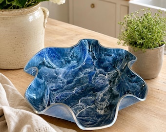 Large Blue Epoxy epoxy Resin Geode design Bowl, Handmade Decorative Serving Bowl, 18"