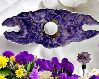 Purple 2 Wine glass holder, handmade with epoxy resin, geode inspired design, wine accessory, wine lover gift, housewarming gift