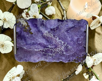 Purple epoxy resin tray, handmade geode design, decorative tray, vanity tray, housewarming gift, geode functional art